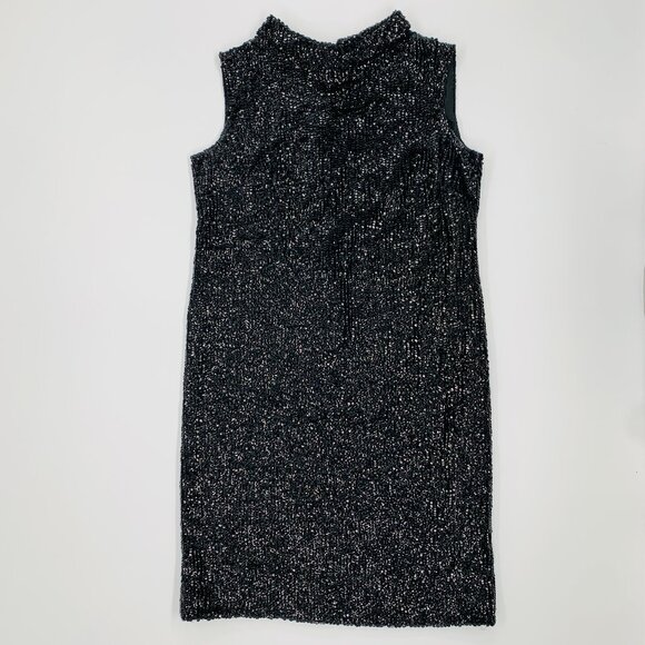 Valentina 60s Black Wool Sequin Sleeveless Shift Dress | Size L/XL - Picture 3 of 14